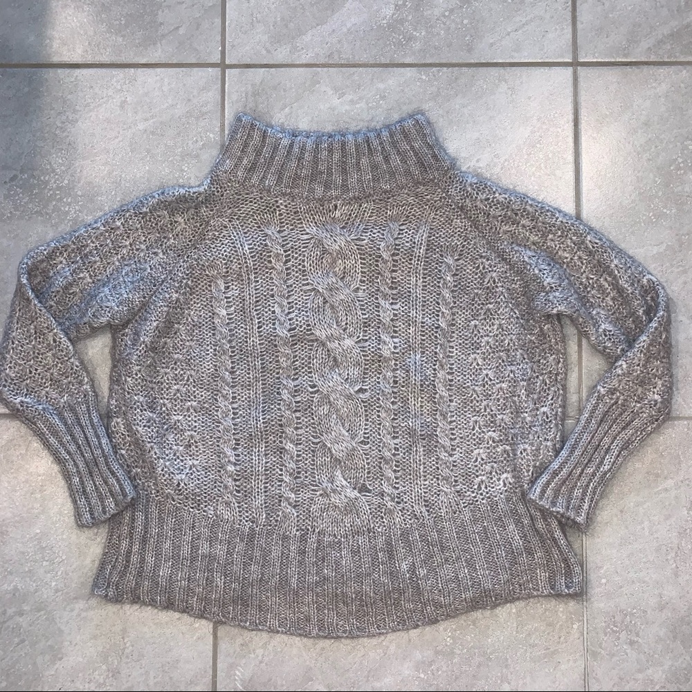 I AM Grey Cable Knit Turtleneck Sweater